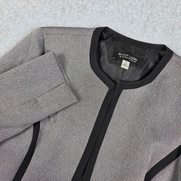 Black Label by Evan Picone Size 10 Open Front Jacket Gray Black Contrast Trim - Picture 1 of 11